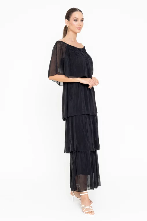 Rochie maxi cu volane neargă RBB0505 picture - 6
