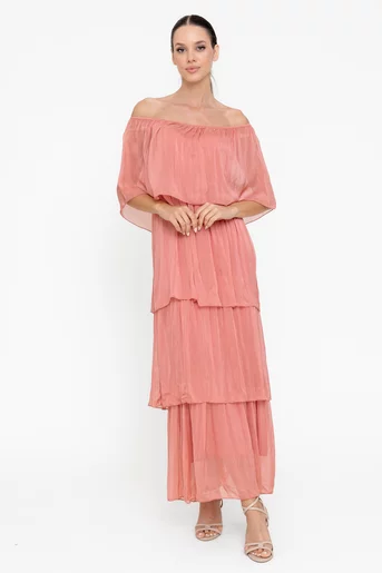 Rochie maxi cu volane somon RBB0505