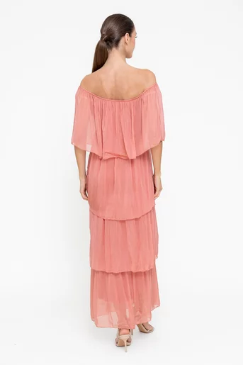 Rochie maxi cu volane somon RBB0505