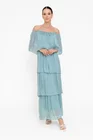 Rochie maxi cu volane turcoaz deschis RBB0505 thumbnail picture - 