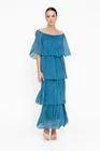 Rochie maxi cu volane turcoaz închis RBB0505 thumbnail picture - 