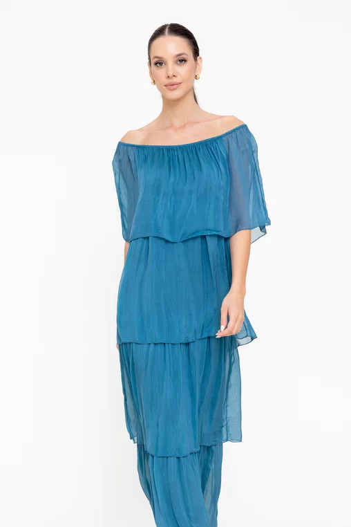 Rochie maxi cu volane turcoaz închis RBB0505 picture - 3