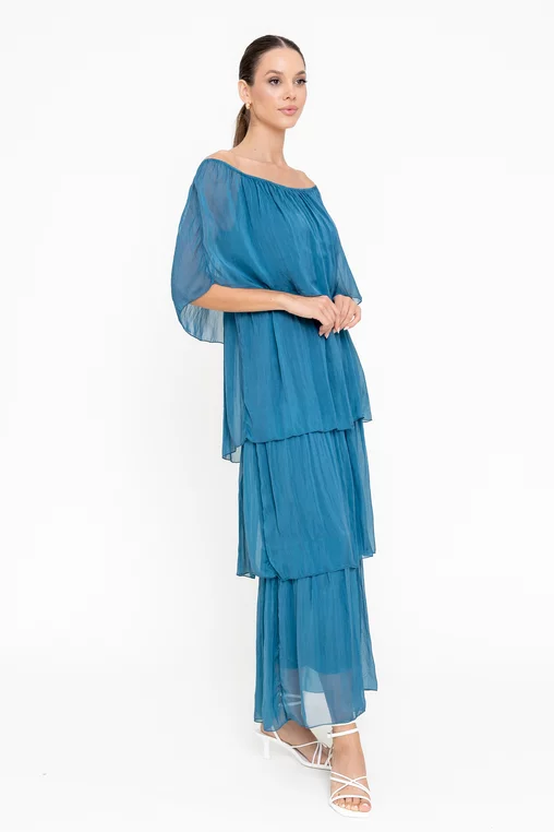 Rochie maxi cu volane turcoaz închis RBB0505 picture - 4