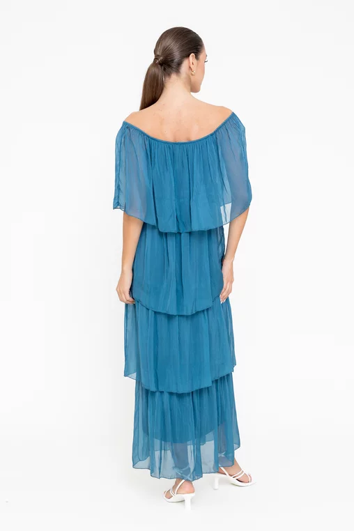 Rochie maxi cu volane turcoaz închis RBB0505 picture - 2