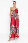 Rochie maxi din bumbac cu bretele subțiri  burgundy RBR0513 thumbnail picture - 