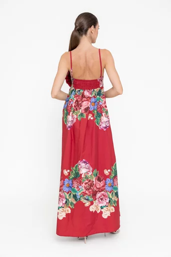 Rochie maxi din bumbac cu bretele subțiri  burgundy RBR0513
