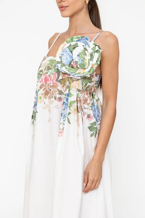 Rochie maxi din bumbac cu bretele subțiri ivory RBR0513 picture - 2
