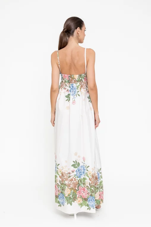 Rochie maxi din bumbac cu bretele subțiri ivory RBR0513 picture - 3