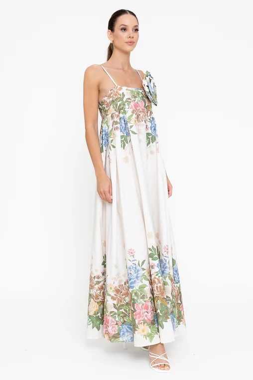 Rochie maxi din bumbac cu bretele subțiri ivory RBR0513 picture - 5