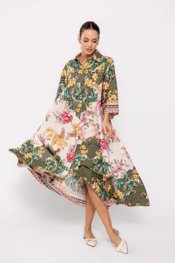 Rochie maxi din bumbac impriemu floral multicolor RBR0203