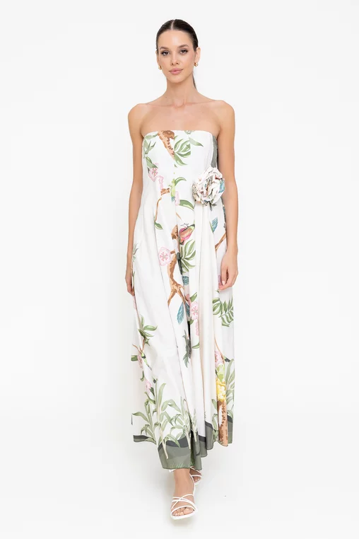 Rochie maxi din bumbac ivory RBR0510 picture - 4