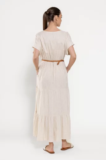 Rochie maxi din in cu curea bej RYF0306