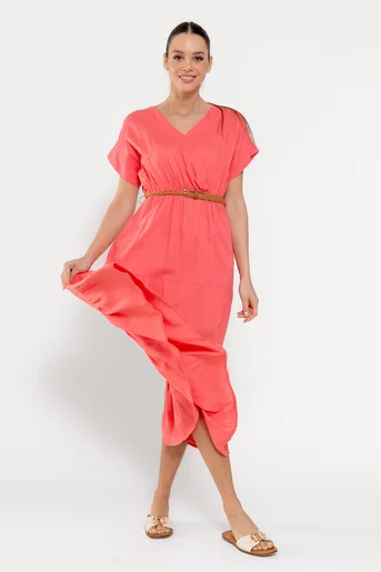 Rochie maxi din in cu curea corai RYF0306