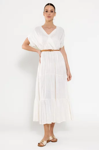 Rochie maxi din in cu curea ivory RYF0306