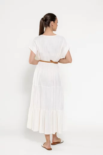 Rochie maxi din in cu curea ivory RYF0306