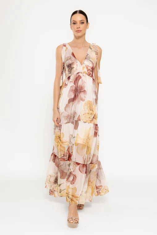 Rochie maxi din voal bej RBR0307 picture - 5