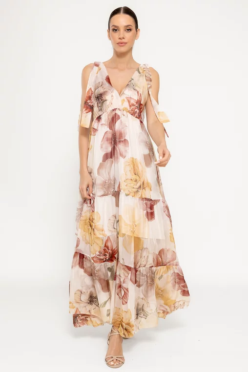 Rochie maxi din voal bej RBR0307 picture - 1