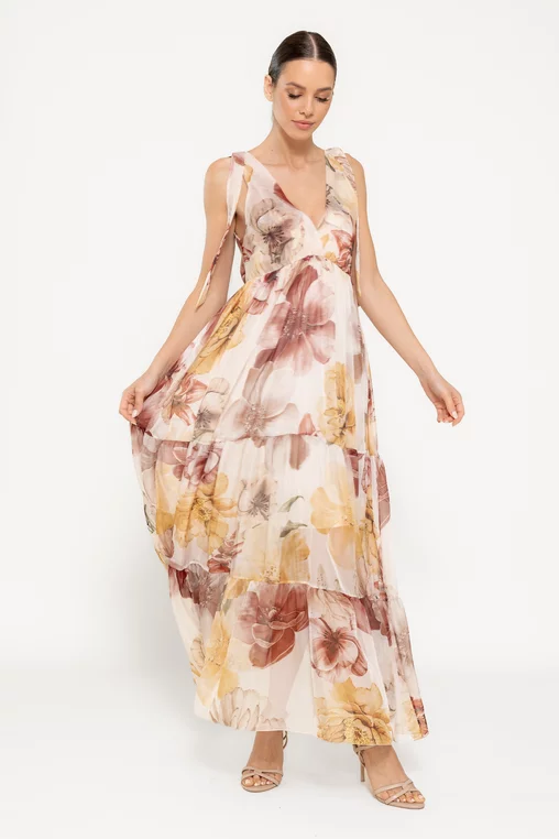 Rochie maxi din voal bej RBR0307 picture - 3