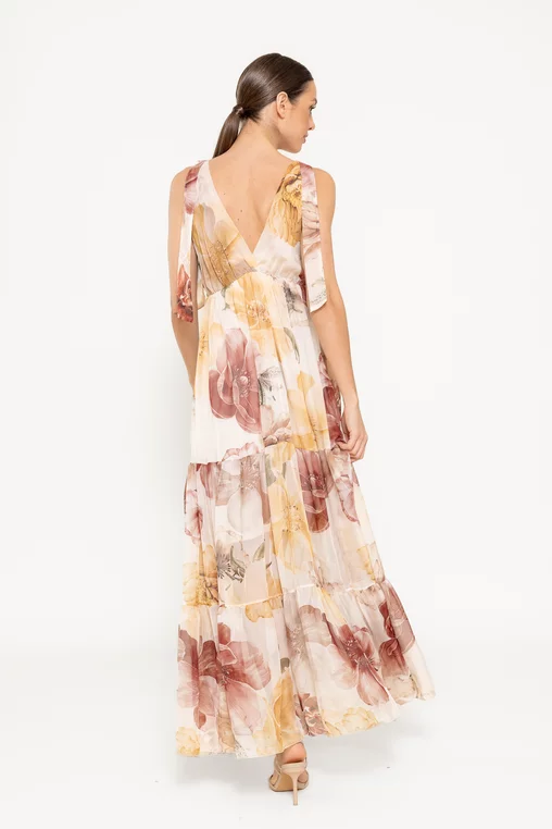 Rochie maxi din voal bej RBR0307 picture - 2