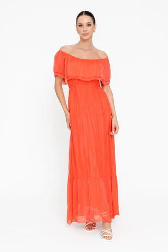 Rochie maxi mătase naturală corai RBB0507