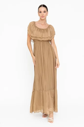 Rochie maxi mătase naturală mocha RBB0507