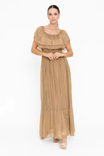 Rochie maxi mătase naturală mocha RBB0507