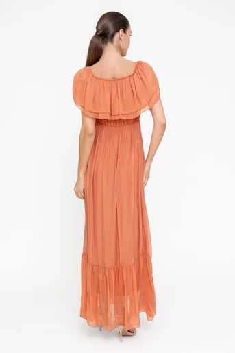 Rochie maxi mătase naturală somon RBB0507