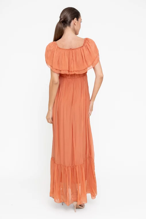 Rochie maxi mătase naturală somon RBB0507 picture - 2