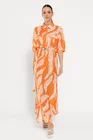 Rochie maxi tip cămașă cu cordon orange RROS0301 thumbnail picture - 
