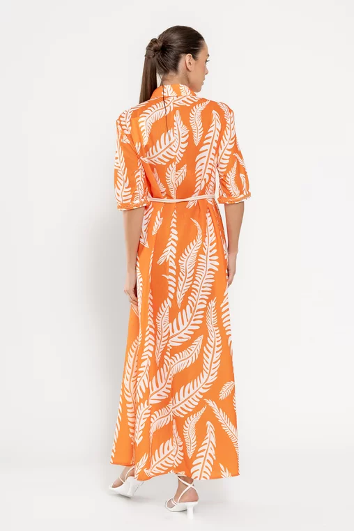 Rochie maxi tip cămașă cu cordon orange RROS0301 picture - 4
