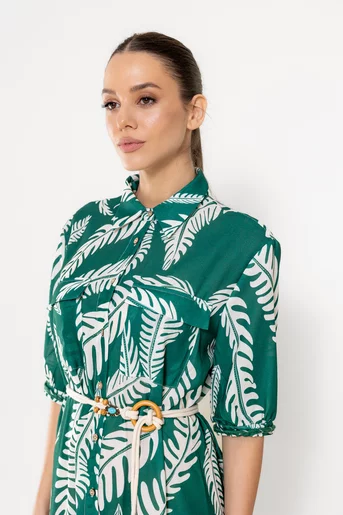 Rochie maxi tip cămașă cu cordon verde RROS0301