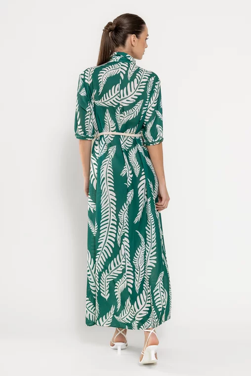 Rochie maxi tip cămașă cu cordon verde RROS0301 picture - 4