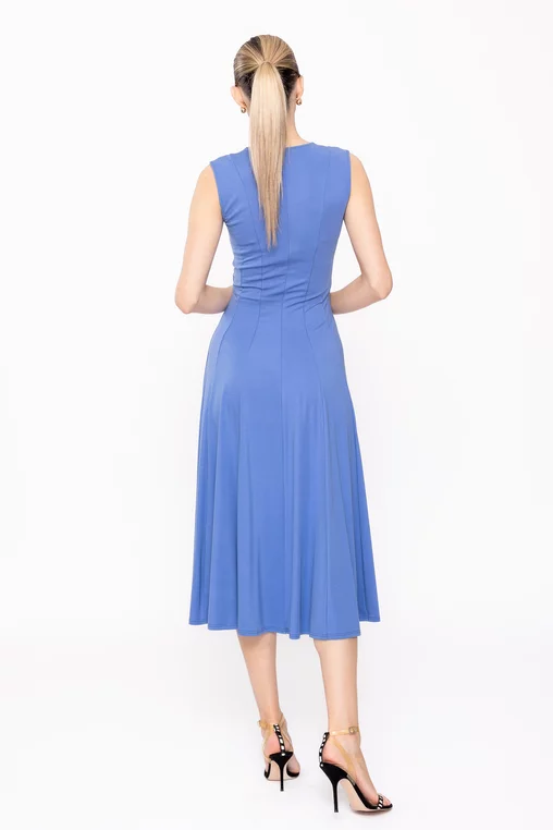 Rochie midi albastră din jerseu, croială în clini R8509 picture - 3