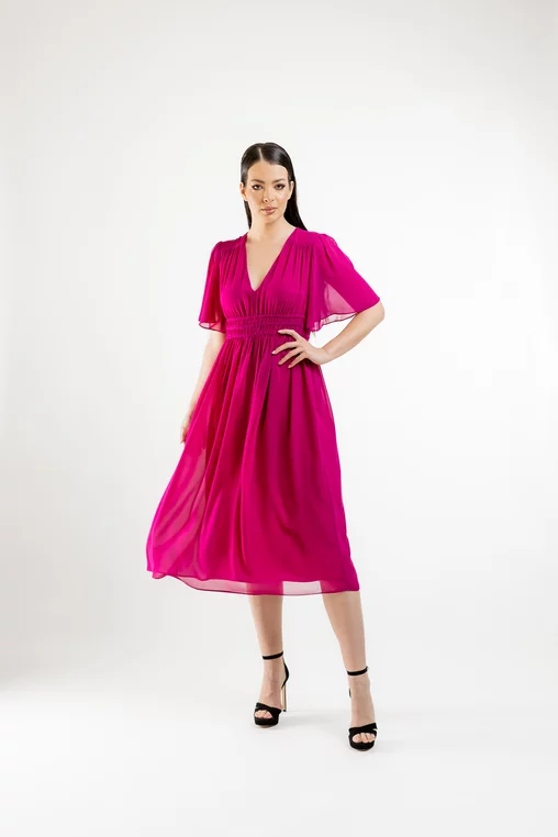Rochie midi Caramel din voal fucsia R8423 picture - 6