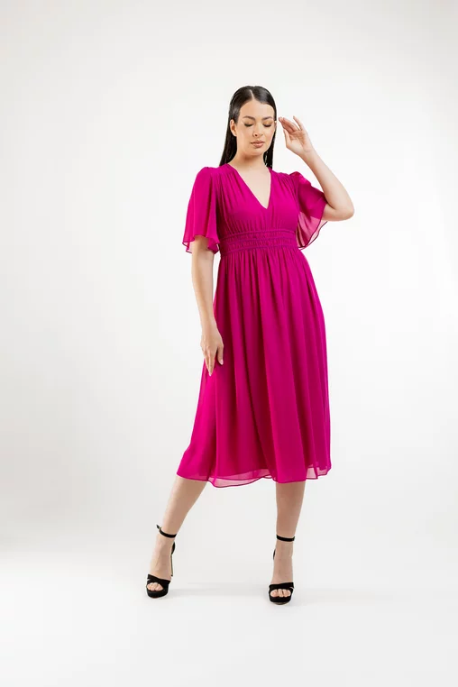 Rochie midi Caramel din voal fucsia R8423 picture - 7
