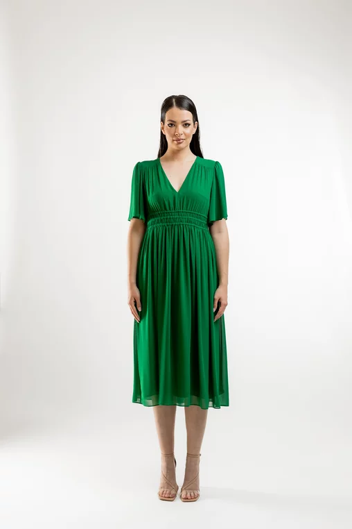 Rochie midi Caramel din voal verde R8423 picture - 3