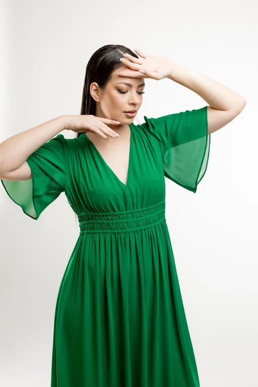 Rochie midi Caramel din voal verde R8423 picture - 4