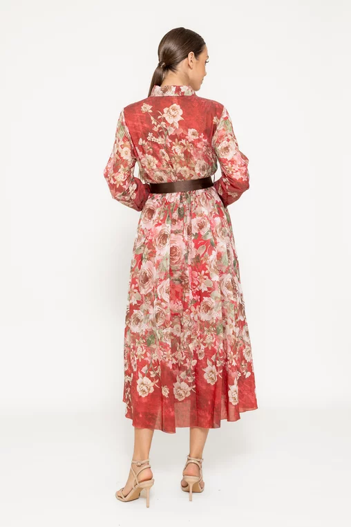 Rochie midi cu cordon imprimeu floral roșu RLAM0305 picture - 2