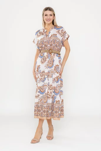 Rochie midi cu curea bej RLA0521