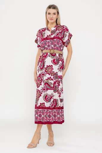 Rochie midi cu curea burgundy RLA0521