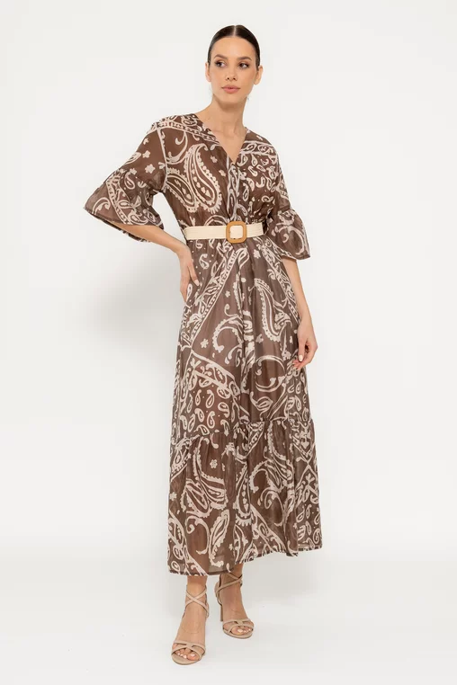 Rochie midi cu curea maro RBR0302 picture - 3