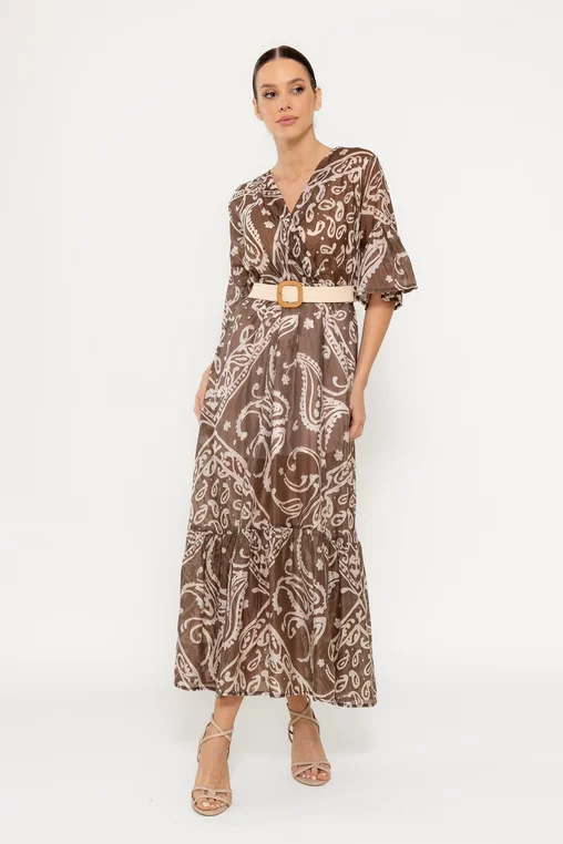 Rochie midi cu curea maro RBR0302 picture - 4