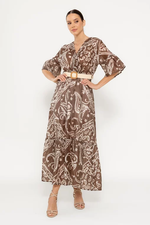 Rochie midi cu curea maro RBR0302 picture - 1