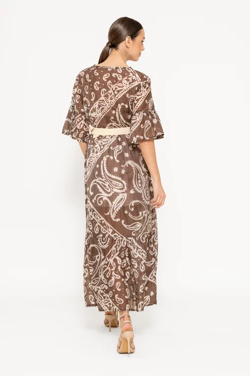 Rochie midi cu curea maro RBR0302 picture - 2
