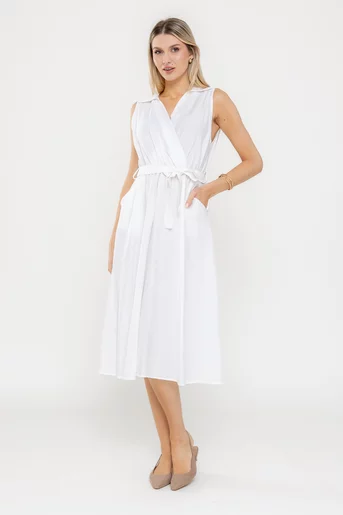 Rochie midi cu decolteu în v și cordon ivory RLA0507