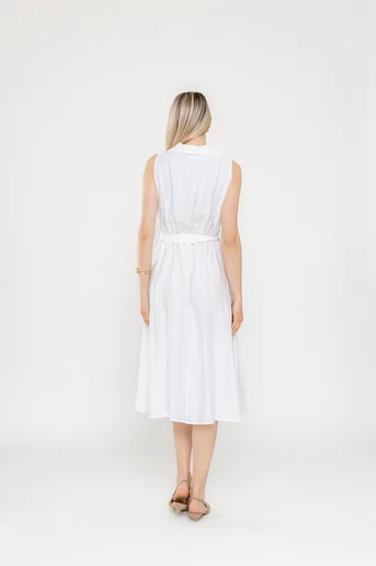 Rochie midi cu decolteu în v și cordon ivory RLA0507