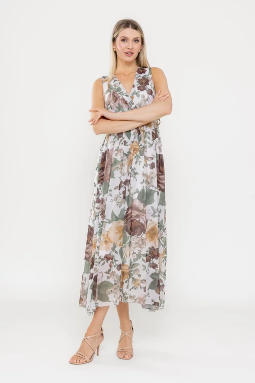 Rochie midi cu decolteu în v si imprimeu floral multicolor RLA0524 picture - 3