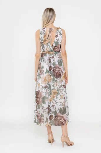 Rochie midi cu decolteu în v si imprimeu floral multicolor RLA0524