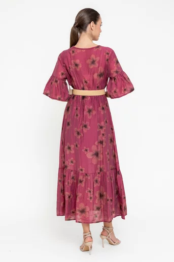 Rochie midi cu decolteu suprapus burgundy RRB0507