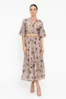 Rochie midi cu decolteu suprapus taupe RRB0507 thumbnail picture - 